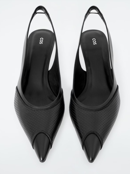 COS Shoes - NIB COS Black Perforated Pointed Slingback Shoes Kitten Heel size 10.5-11